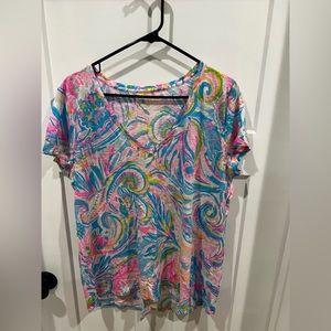 Women's Pink & Blue V-Neck Printed Top
